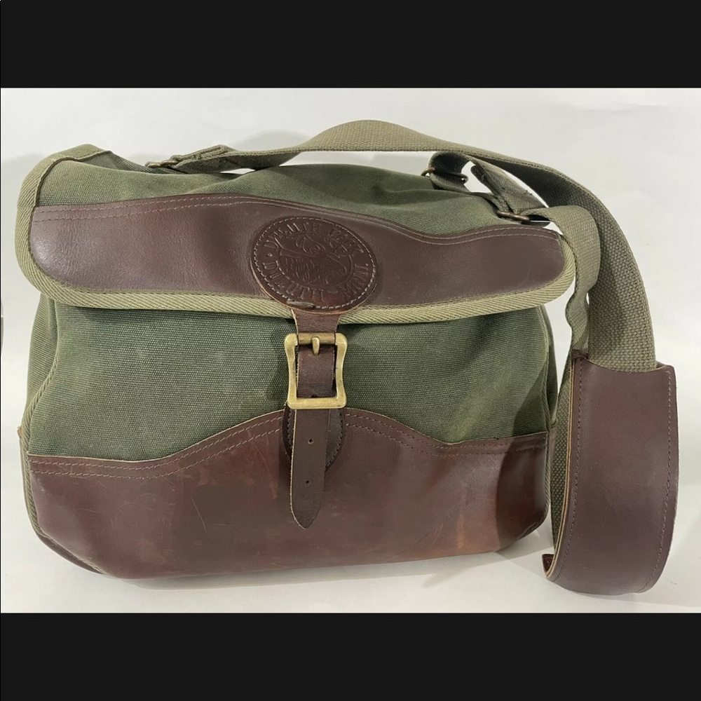 Duluth Pack Green Canvas with Leather Satchel / Messenger Bag approx 14x12 USA